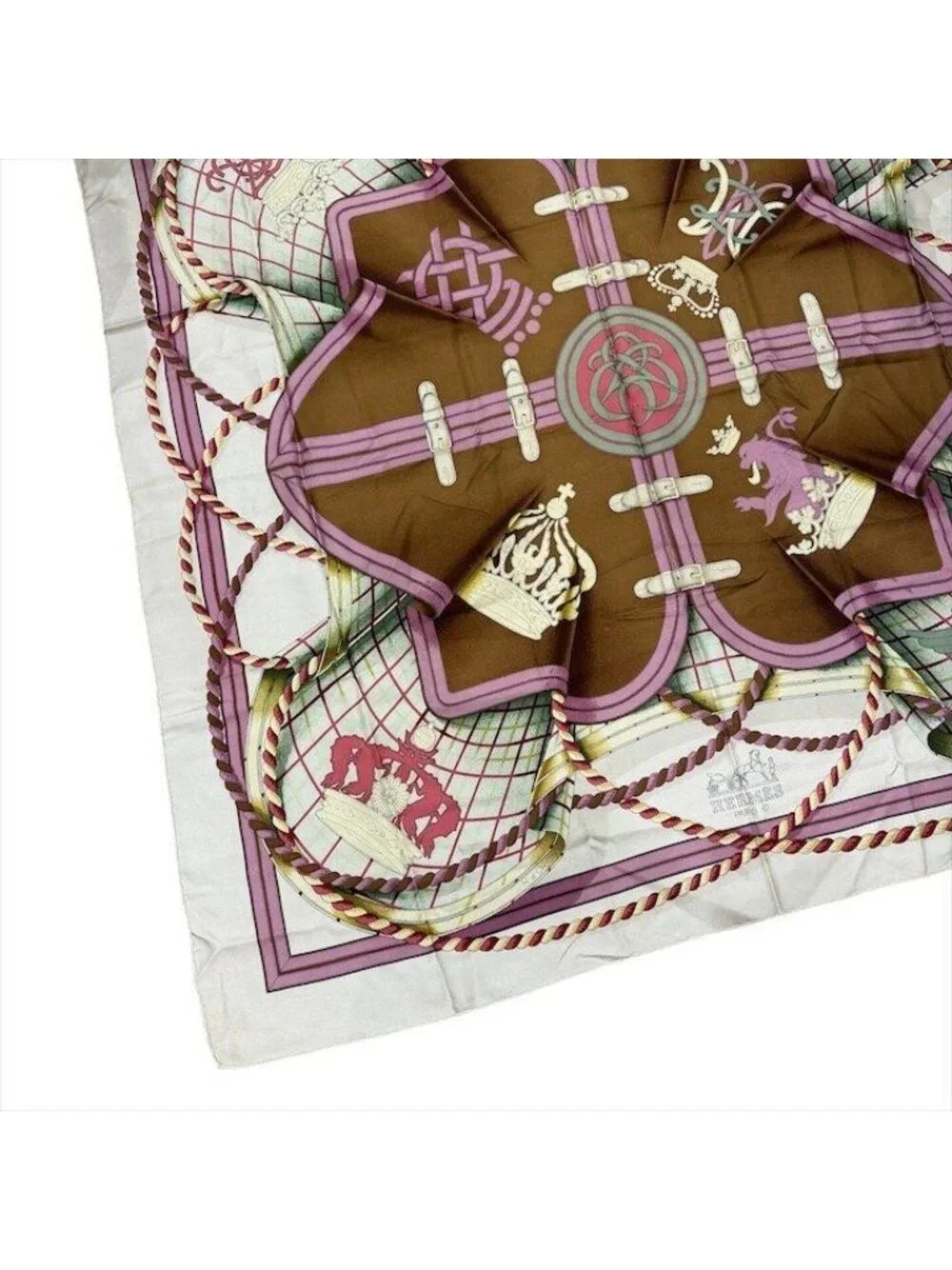 Hermes Grande Tenue Horse Attire Crown Carre 90 Scarf Silk 100% Pink